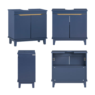 SoBuy BZR113-B, Under Sink Bathroom Cabinet – Bathroom Cupboard with Doors, Slim Storage Unit for Small Spaces in Wood, Blue, 60 x 59 x 30 cm