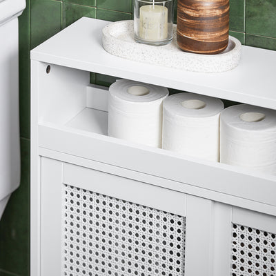 SoBuy BZR119-W, Bathroom Storage Cabinet with 2 Sliding Doors, Toilet Paper Roll Holder, White