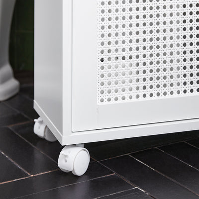 SoBuy BZR119-W, Bathroom Storage Cabinet with 2 Sliding Doors, Toilet Paper Roll Holder, White