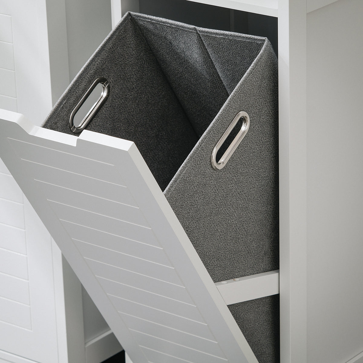 SoBuy BZR122-W, Bathroom Laundry Cabinet Bathroom Storage Cabinet with Laundry Basket, White