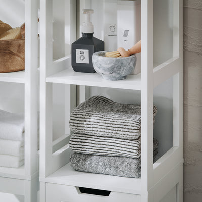 SoBuy BZR123-W, Bathroom Tall Cabinet Bathroom Storage Cabinet with Laundry Basket, White