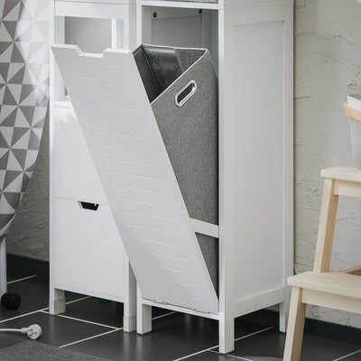 SoBuy BZR123-W, Bathroom Tall Cabinet Bathroom Storage Cabinet with Laundry Basket, White