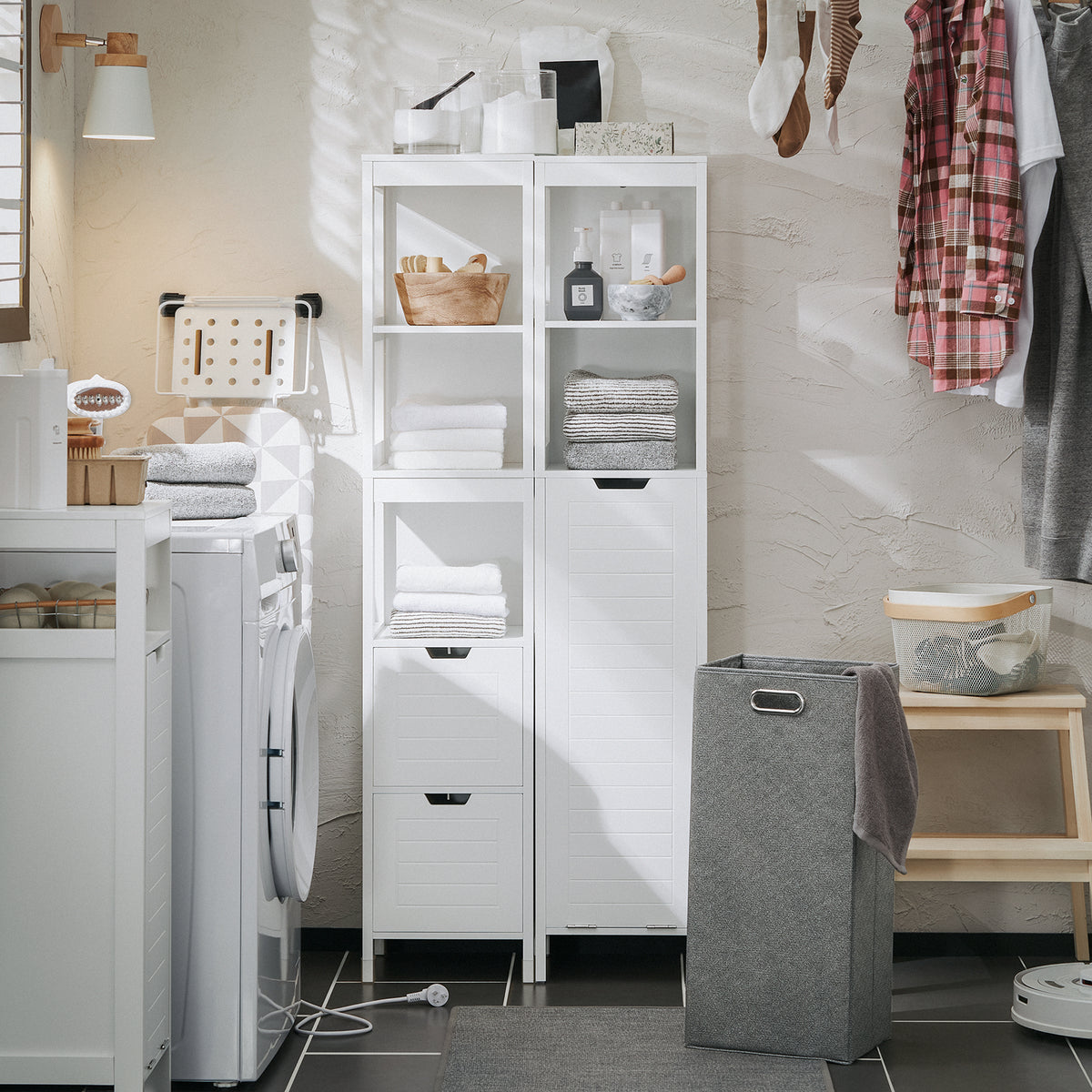 SoBuy BZR123-W, Bathroom Tall Cabinet Bathroom Storage Cabinet with Laundry Basket, White