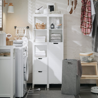SoBuy BZR123-W, Bathroom Tall Cabinet Bathroom Storage Cabinet with Laundry Basket, White