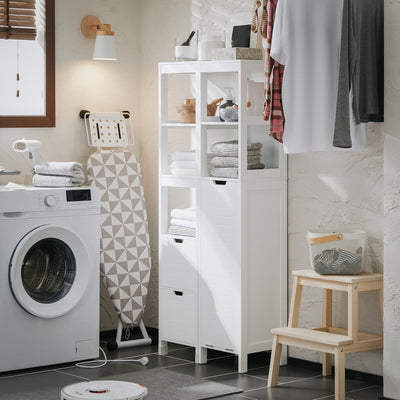 SoBuy BZR123-W, Bathroom Tall Cabinet Bathroom Storage Cabinet with Laundry Basket, White