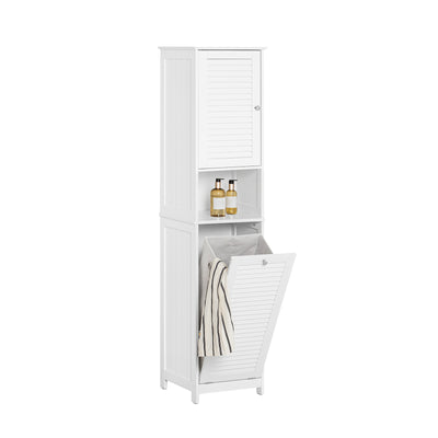 SoBuy BZR124-W, Bathroom Tall Cabinet Cupboard Storage Cabinet with Laundry Basket, White