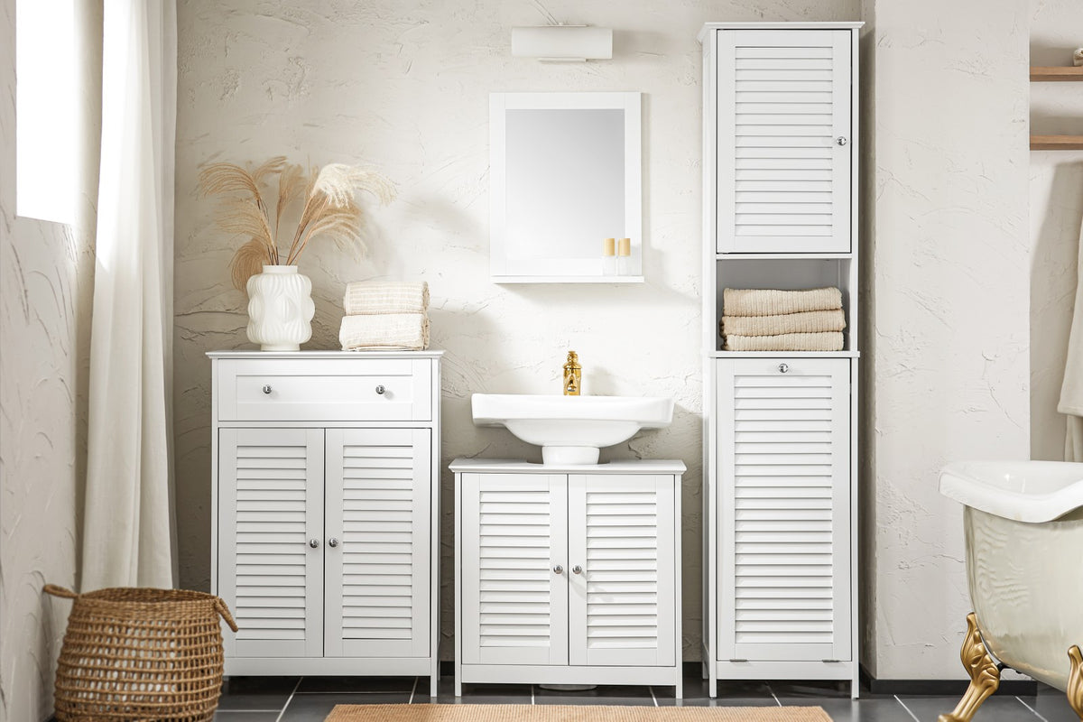 SoBuy BZR124-W Bathroom Tall Cabinet Cupboard Storage Cabinet with Laundry Basket