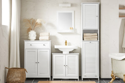 SoBuy BZR124-W Bathroom Tall Cabinet Cupboard Storage Cabinet with Laundry Basket