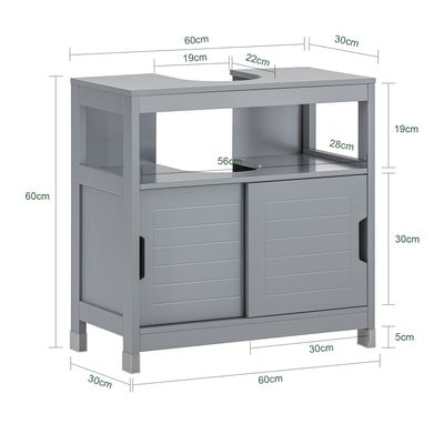 SoBuy FRG128-II-SG, Under Sink Bathroom Cabinet with Sliding Doors, Slim Bathroom Storage Unit for Small Spaces, Toilet Sink Cupboard Organizer, Floor Cabinet for Bathroom Basin, Grey, 60x30x61cm