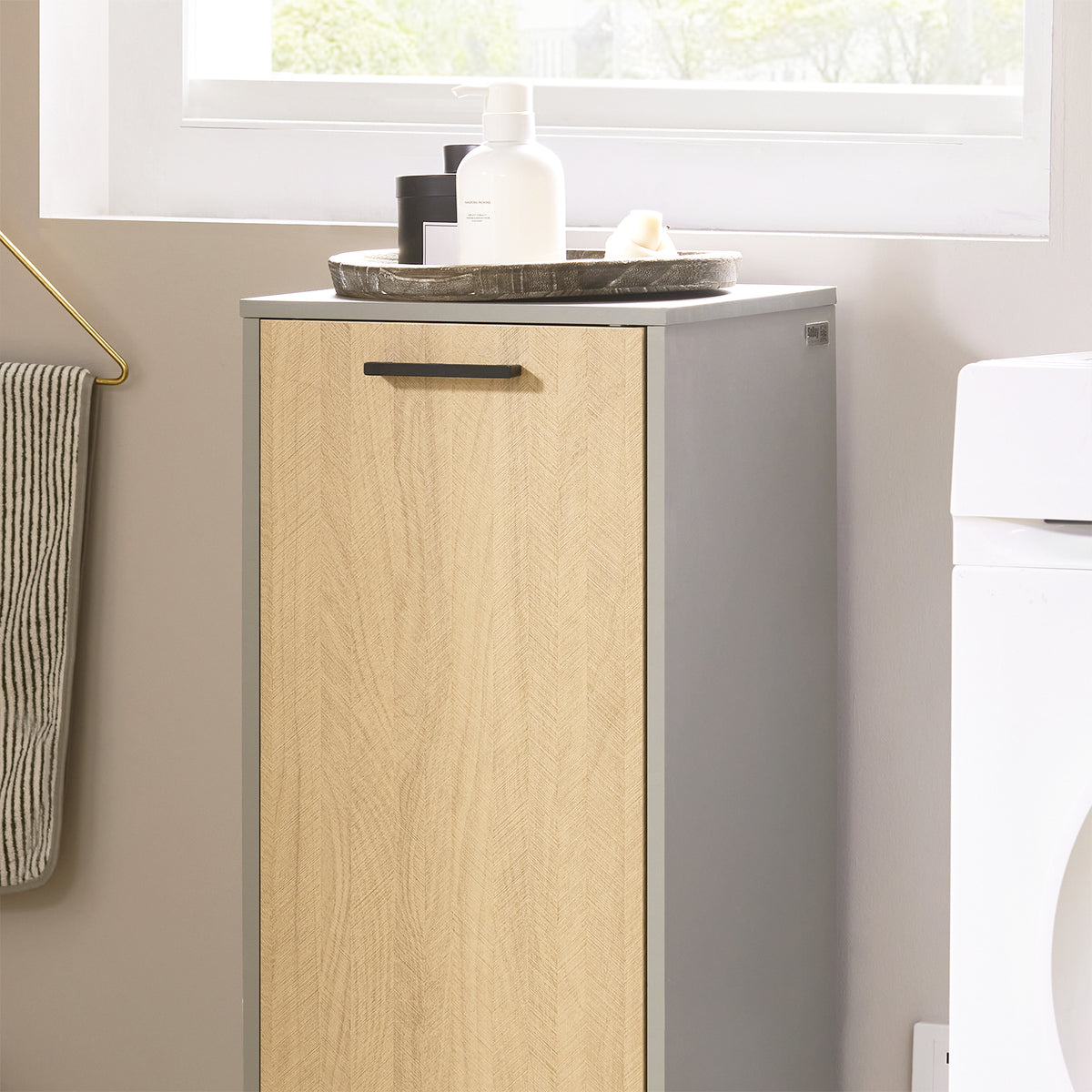 SoBuy BZR132-NG, Laundry Cabinet Laundry Chest Bathroom Cabinet Storage Cabinet with Laundry Basket, Wood