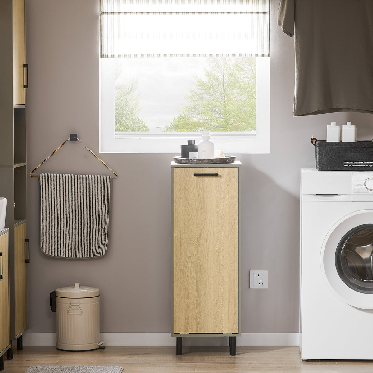 SoBuy BZR132-NG, Laundry Cabinet Laundry Chest Bathroom Cabinet Storage Cabinet with Laundry Basket, Wood