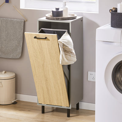 SoBuy BZR132-NG, Laundry Cabinet Laundry Chest Bathroom Cabinet Storage Cabinet with Laundry Basket, Wood