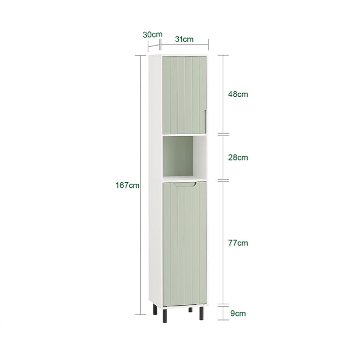SoBuy BZR137-GR, Bathroom Tall Cabinet Bathroom Storage Cabinet with Laundry Basket, Green