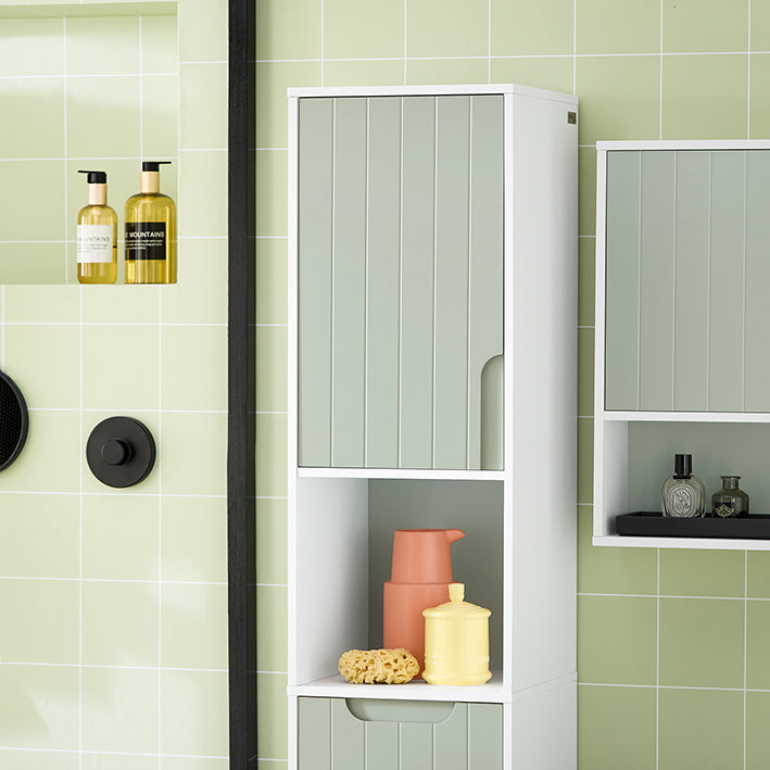 SoBuy BZR137-GR, Bathroom Tall Cabinet Bathroom Storage Cabinet with Laundry Basket, Green