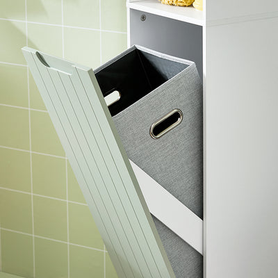SoBuy BZR137-GR, Bathroom Tall Cabinet Bathroom Storage Cabinet with Laundry Basket, Green