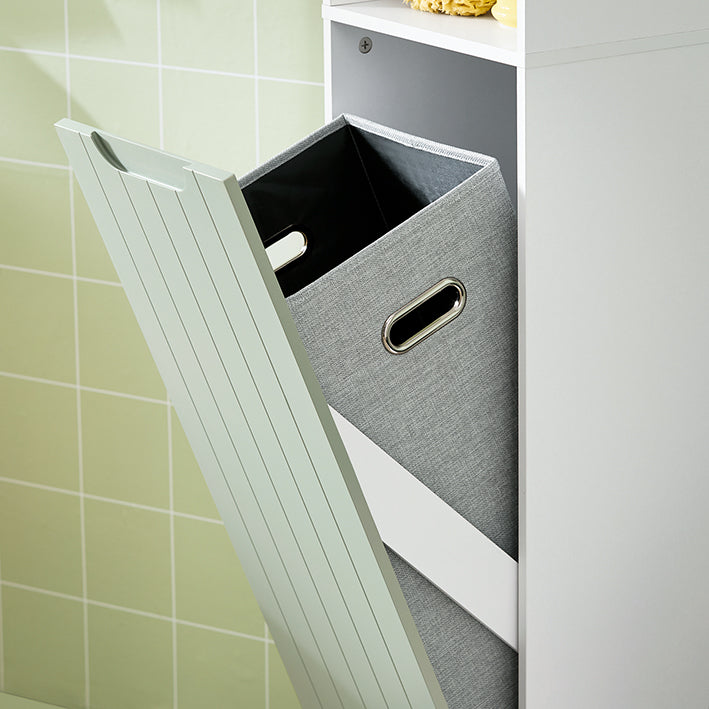 SoBuy BZR137-GR, Bathroom Tall Cabinet Bathroom Storage Cabinet with Laundry Basket, Green