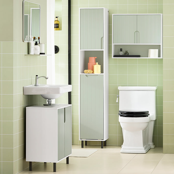 SoBuy BZR137-GR, Bathroom Tall Cabinet Bathroom Storage Cabinet with Laundry Basket, Green