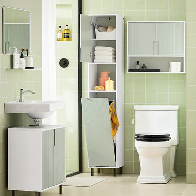 SoBuy BZR137-GR, Bathroom Tall Cabinet Bathroom Storage Cabinet with Laundry Basket, Green