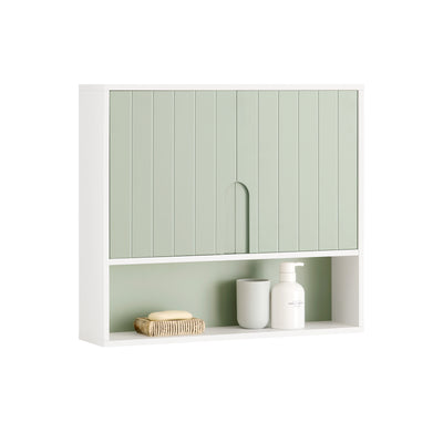 SoBuy BZR140-GR, Wall Mounted Bathroom Cabinet with Mirror – Slim Storage Unit with Shelf, White Bathroom Cabinet for Small Spaces Wall Storage for Towels and Toiletries 60 X 15 X 54 cm