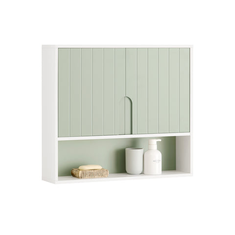 SoBuy BZR140-GR, Bathroom Wall Cabinet Medicine Cabinet Wall Storage Cabinet with 2 Doors White and Light Green