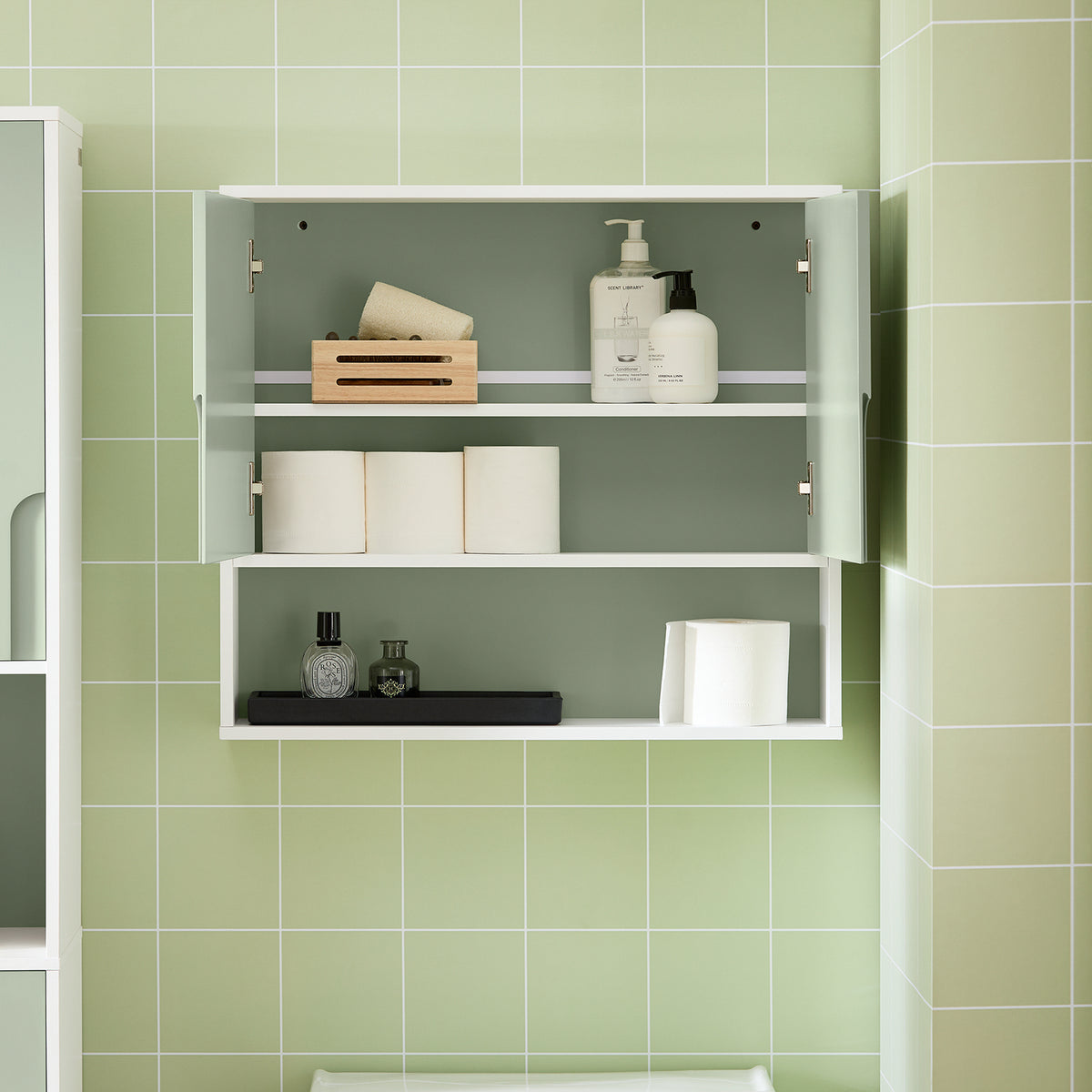 SoBuy BZR140-GR, Wall Mounted Bathroom Cabinet with Mirror – Slim Storage Unit with Shelf, White Bathroom Cabinet for Small Spaces Wall Storage for Towels and Toiletries 60 X 15 X 54 cm
