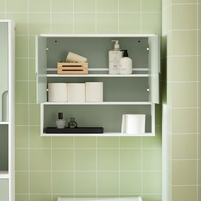 SoBuy BZR140-GR, Wall Mounted Bathroom Cabinet with Mirror – Slim Storage Unit with Shelf, White Bathroom Cabinet for Small Spaces Wall Storage for Towels and Toiletries 60 X 15 X 54 cm
