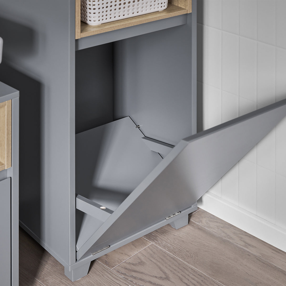 SoBuy BZR146-DG, Laundry Cabinet Laundry Chest Bathroom Storage Cabinet with Laundry Basket, Grey