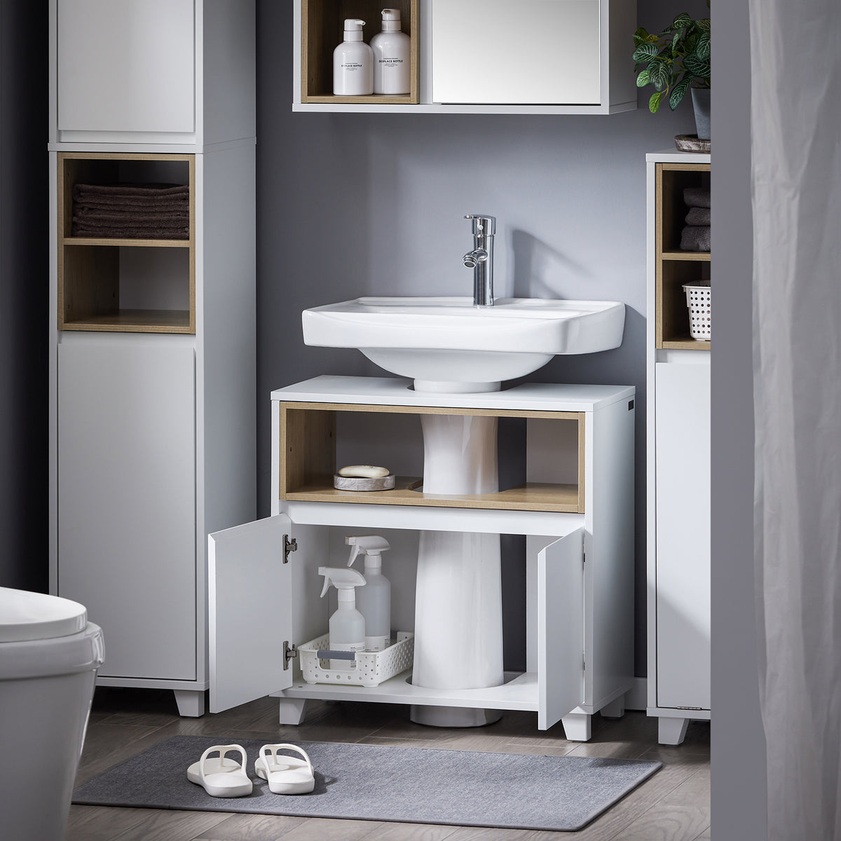 SoBuy BZR148-W, Under Sink Cabinet Bathroom Vanity Unit Bathroom Cabinet Suitable for Pedestal Sinks, White