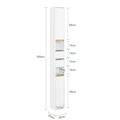 SoBuy BZR151-W, Bathroom Cabinet for Narrow Spaces - Slim Bathroom Storage Unit with Adjustable Shelves and Drawers, Free-Standing Storage Cupboard for Living Room, Entrance, White, 20 x 20 x 96 cm