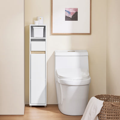 SoBuy BZR151-W, Bathroom Cabinet for Narrow Spaces - Slim Bathroom Storage Unit with Adjustable Shelves and Drawers, Free-Standing Storage Cupboard for Living Room, Entrance, White, 20 x 20 x 96 cm