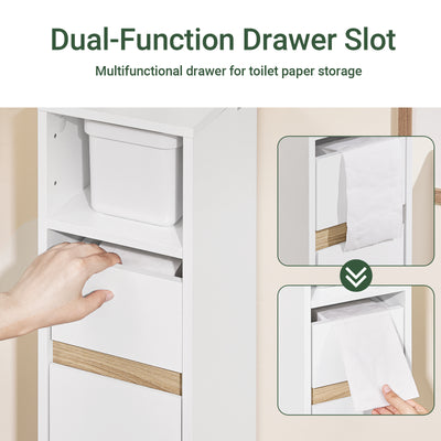 SoBuy BZR151-W, Bathroom Cabinet for Narrow Spaces - Slim Bathroom Storage Unit with Adjustable Shelves and Drawers, Free-Standing Storage Cupboard for Living Room, Entrance, White, 20 x 20 x 96 cm