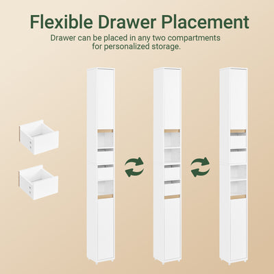 SoBuy BZR151-W, Bathroom Cabinet for Narrow Spaces - Slim Bathroom Storage Unit with Adjustable Shelves and Drawers, Free-Standing Storage Cupboard for Living Room, Entrance, White, 20 x 20 x 96 cm