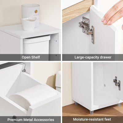 SoBuy BZR151-W, Bathroom Cabinet for Narrow Spaces - Slim Bathroom Storage Unit with Adjustable Shelves and Drawers, Free-Standing Storage Cupboard for Living Room, Entrance, White, 20 x 20 x 96 cm