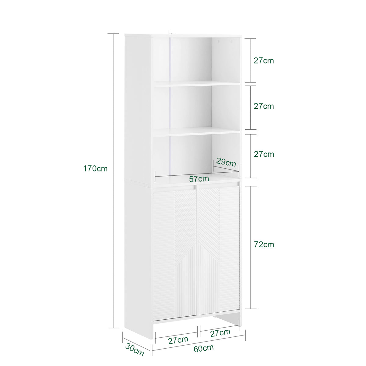 SoBuy BZR155-W, Tall Bathroom Storage Cabinet with Laundry Basket – Slim Free Standing Bathroom Unit with Doors & Open Shelves, White 60x30x171cm