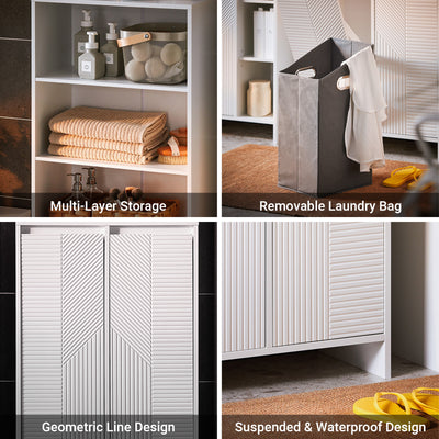 SoBuy BZR155-W, Tall Bathroom Storage Cabinet with Laundry Basket – Slim Free Standing Bathroom Unit with Doors & Open Shelves, White 60x30x171cm