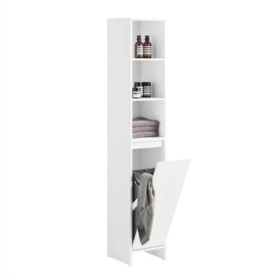 SoBuy BZR158-W, Bathroom Tall Cabinet Cupboard Bathroom Storage Cabinet with Laundry Basket, White
