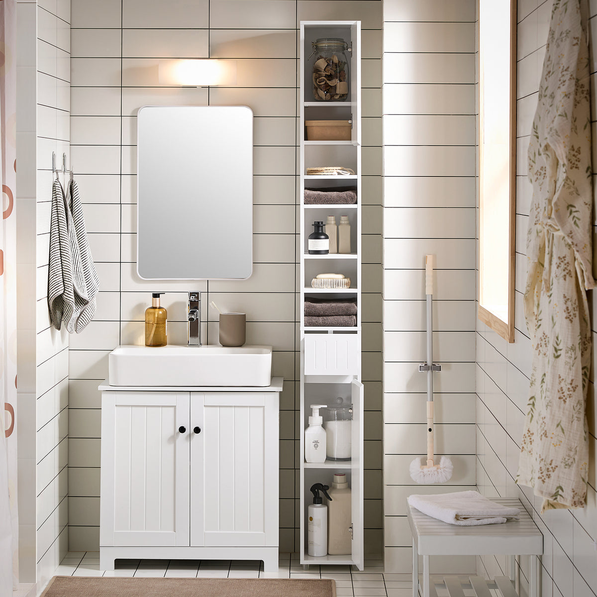 SoBuy BZR160-W, Bathroom Tall Cabinet Cupboard Bathroom Cabinet Storage Cabinet, White
