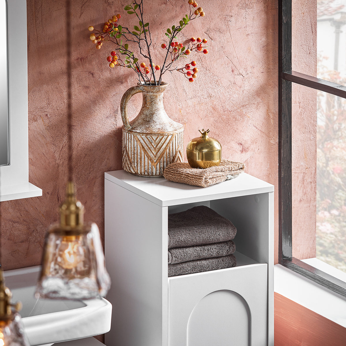 SoBuy BZR161-W, Bathroom Laundry Cabinet Bathroom Storage Cabinet with Laundry Basket, White