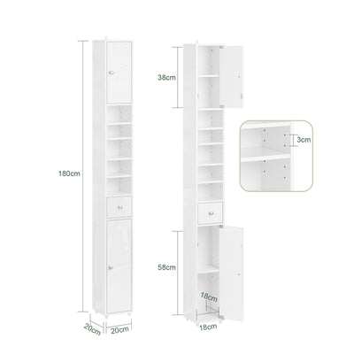 Pre-sale SoBuy BZR167-GW, Tall Bathroom Storage Cabinet Freestanding Slim Narrow Storage Unit with 6 Adjustable Shelves Gloss White Finish Modern Bathroom Furniture for Toilet Sink or Laundry Room 20x20x180cm