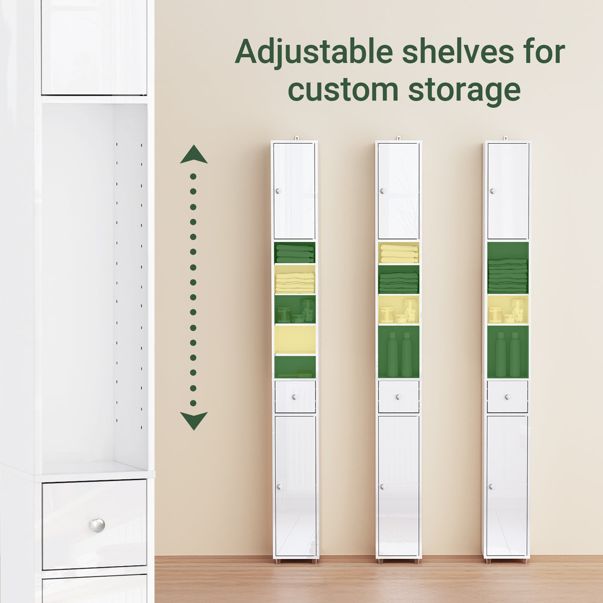 Pre-sale SoBuy BZR167-GW, Tall Bathroom Storage Cabinet Freestanding Slim Narrow Storage Unit with 6 Adjustable Shelves Gloss White Finish Modern Bathroom Furniture for Toilet Sink or Laundry Room 20x20x180cm