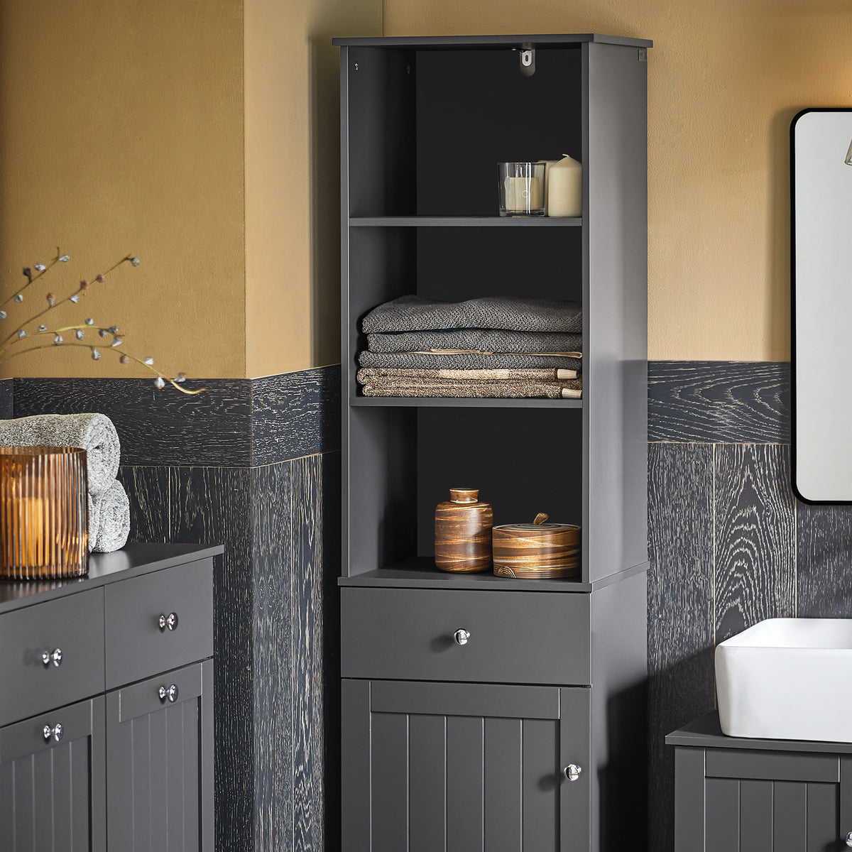 SoBuy BZR17-DG, Bathroom Storage Cabinet with 3 Shelves 1 Drawer 1 Cabinet, Grey