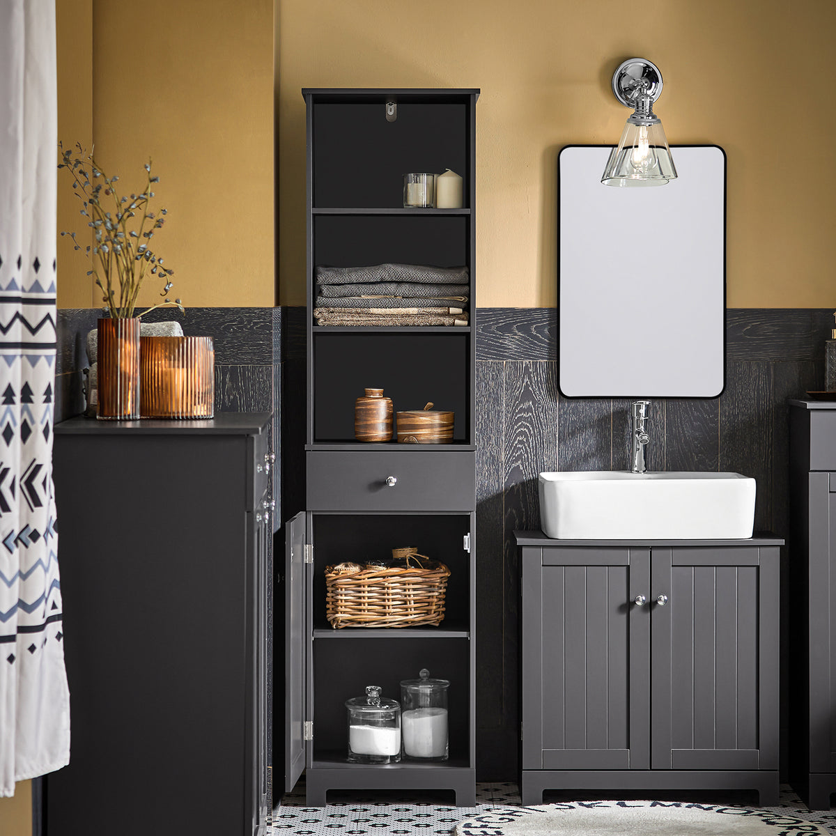 SoBuy BZR17-DG, Bathroom Storage Cabinet with 3 Shelves 1 Drawer 1 Cabinet, Grey