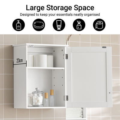SoBuy BZR19-W wall mounted bathroom cabinet overview – white MDF with door and adjustable shelves