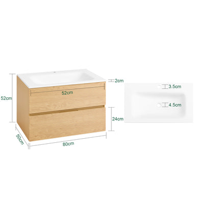 SoBuy BZR198-N Bathroom Vanity Set with Wall Mirror – Narrow Ceramic Washbasin Cabinet Storage Shelf Natural