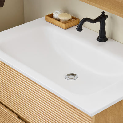 SoBuy BZR198-N Bathroom Vanity Set with Wall Mirror – Narrow Ceramic Washbasin Cabinet Storage Shelf Natural