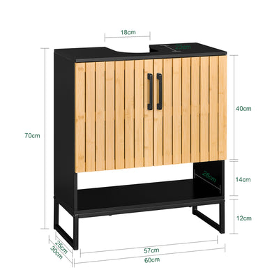SoBuy BZR202-SCH, Under Sink Bathroom Cabinet Slim Bathroom Storage Unit with Bamboo Doors, Waterproof Legs & Adjustable Shelf Modern Cupboard for Small Bathroom or Guest Toilet