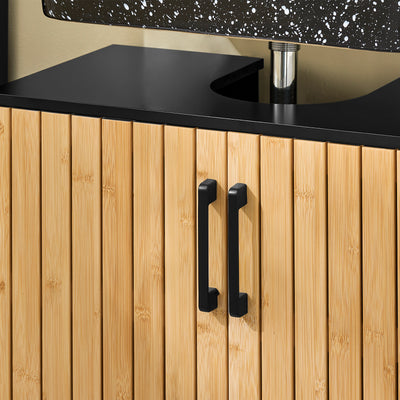 SoBuy BZR202-SCH, Under Sink Bathroom Cabinet Slim Bathroom Storage Unit with Bamboo Doors, Waterproof Legs & Adjustable Shelf Modern Cupboard for Small Bathroom or Guest Toilet