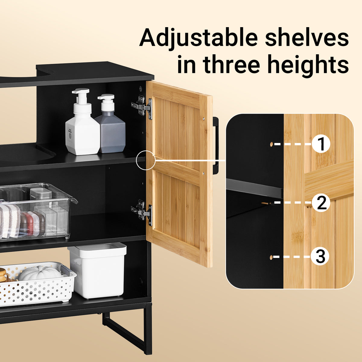 SoBuy BZR202-SCH, Under Sink Bathroom Cabinet Slim Bathroom Storage Unit with Bamboo Doors, Waterproof Legs & Adjustable Shelf Modern Cupboard for Small Bathroom or Guest Toilet