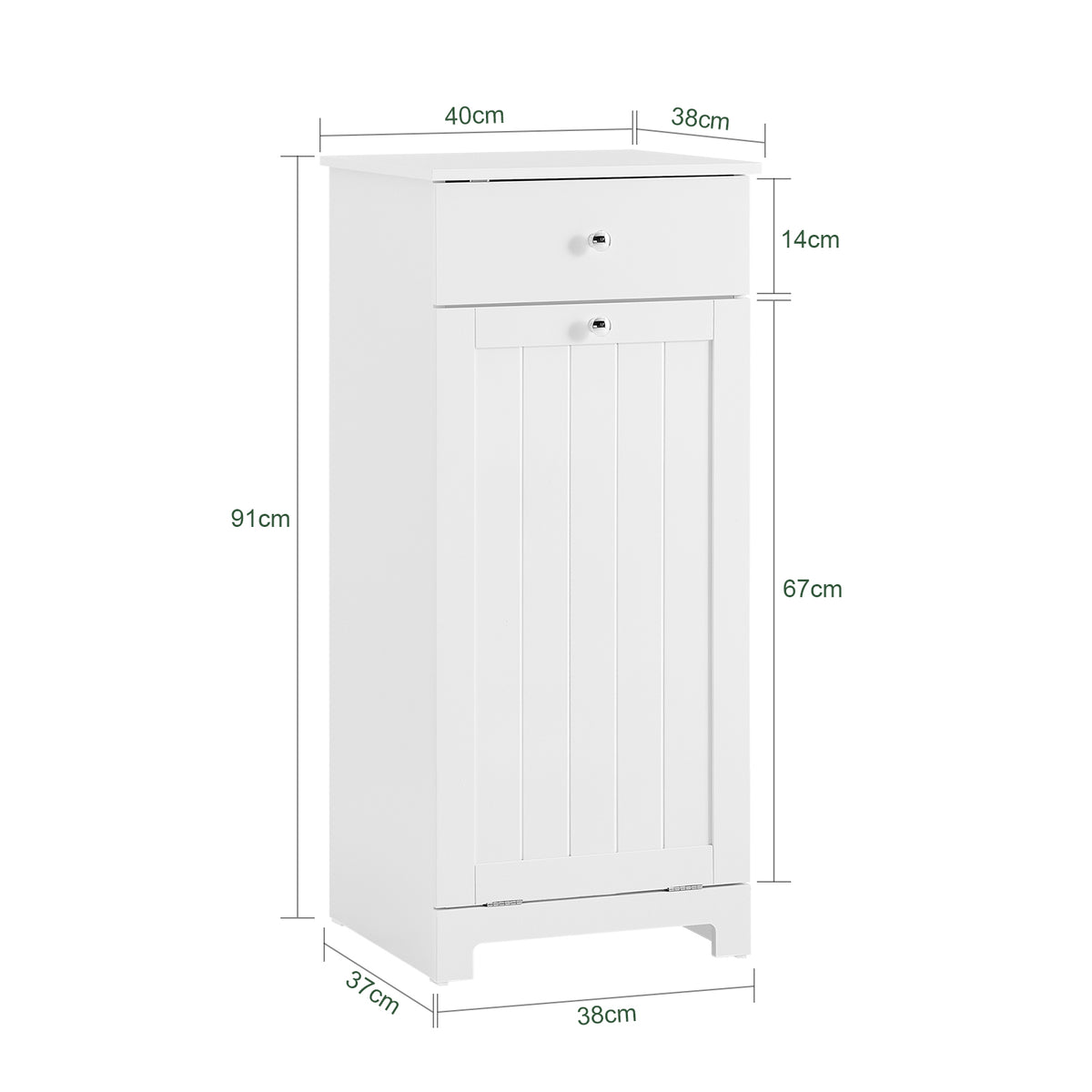 SoBuy BZR21-II-W, Laundry Cabinet Laundry Chest Bathroom Storage Cabinet with Laundry Basket White W40 x D38 x H90cm