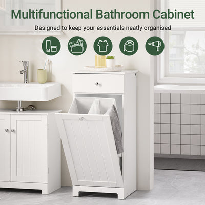 SoBuy BZR21-II-W, Laundry Cabinet Laundry Chest Bathroom Storage Cabinet with Laundry Basket White W40 x D38 x H90cm